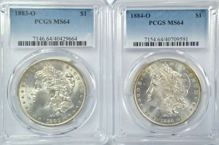 Great PCGS MS64 1883-O & 1884-O Morgan Silver Dollars
