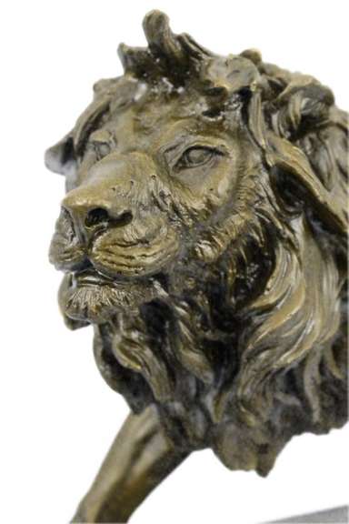 Large Ferocious Male African Lion Bronze Sculpture Marble Base