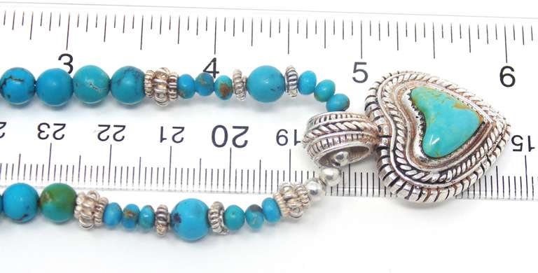 Sterling Silver Turquoise Heart Beaded Necklace