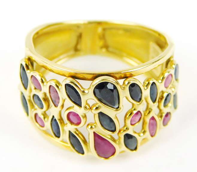 High End 18K Italian Rubies & Sapphires Ring, Size 7.5