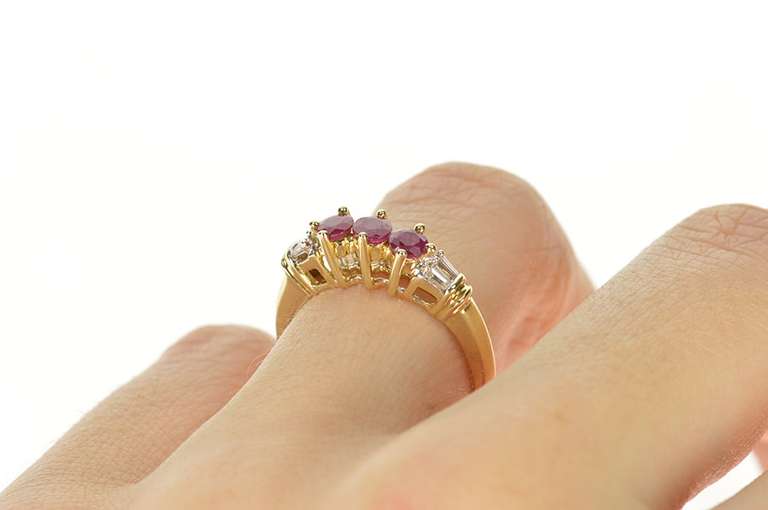 10K Yellow Gold Natural Ruby Baguette Diamond Wedding Band Ring