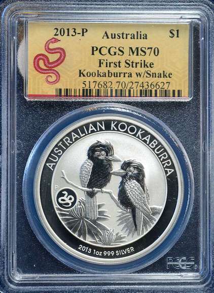 2013 P Australia Kookaburra w/snake First Strike  PCGS MS70