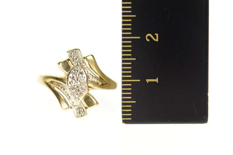 10K Yellow Gold Retro Marquise Raised Bypass Statement Ring