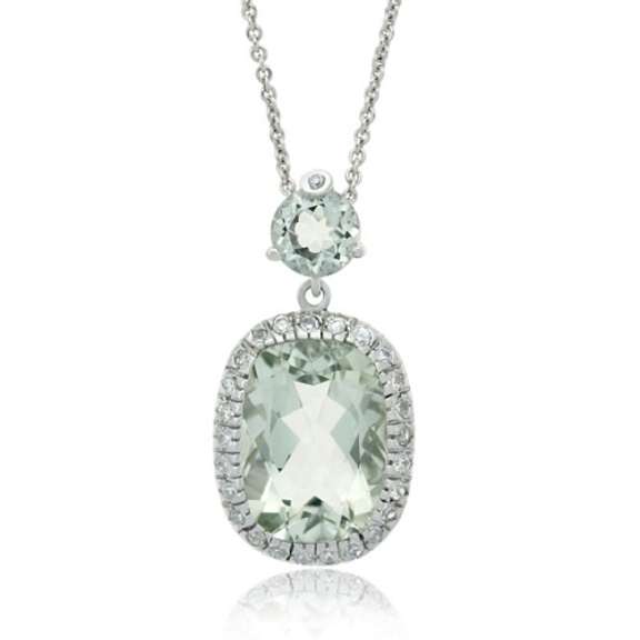 Sterling Silver 8.0ct. TGW Green Amethyst & CZ Rectangular Pendant
