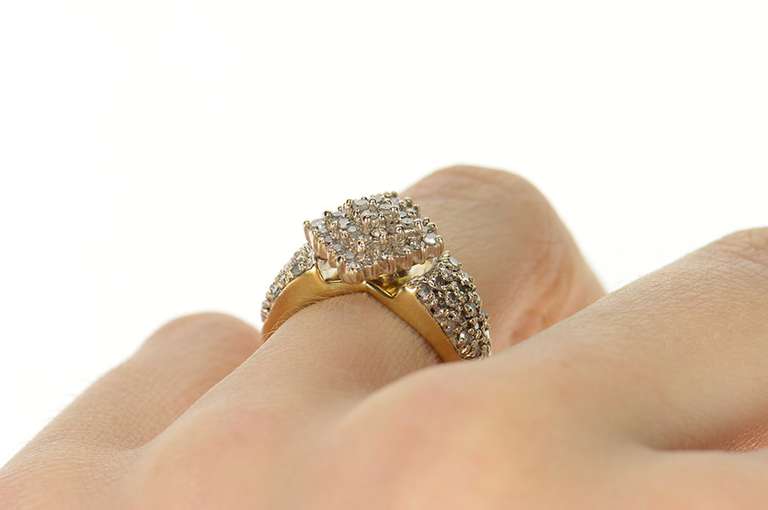 10K Yellow Gold 0.72 Ctw Squared Diamond Cluster Pave Ring