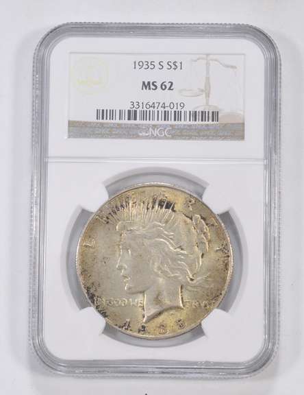 MS62 1935-S Peace Silver Dollar - Graded NGC