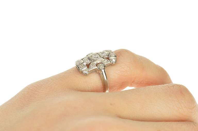 18K White Gold 0.33 Ctw Art Deco Diamond Filigree Engagement Ring