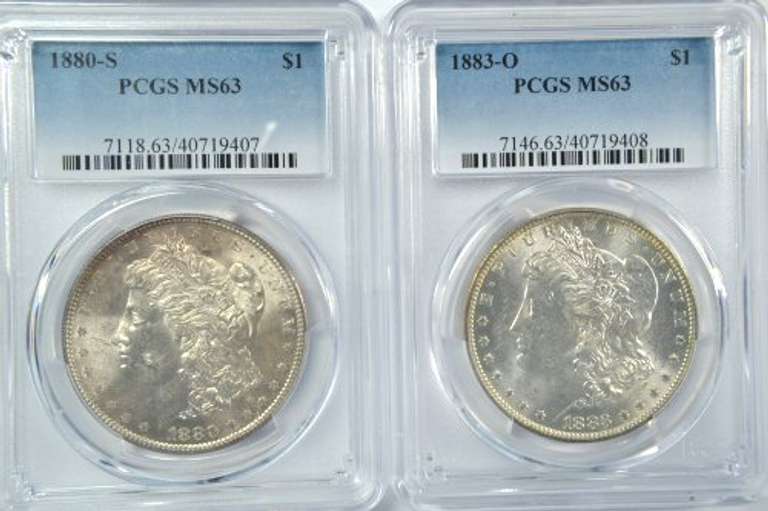 PCGS MS63 1880-S & 1883-O Morgan Silver Dollars