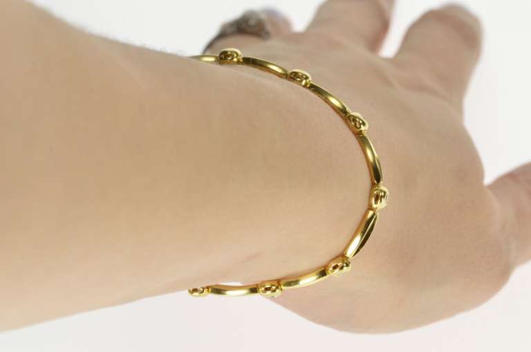 18K Yellow Gold Oval Link Round Diamond Inset Tennis Bracelet