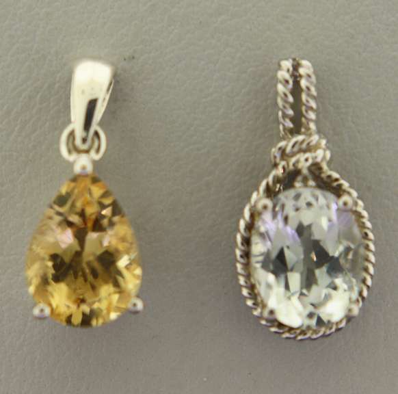 Sterling Silver Two Set Of White Topaz and Citrine p[endants