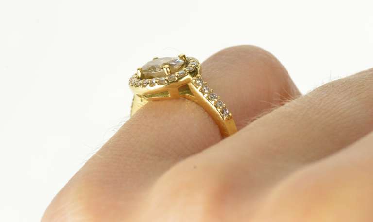 18K Yellow Gold 0.78 Ct Fancy Yellow Diamond Halo Engagement Ring