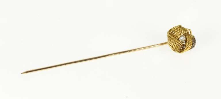 14K Yellow Gold Retro Diamond Inset Rope Knot Stick Pin