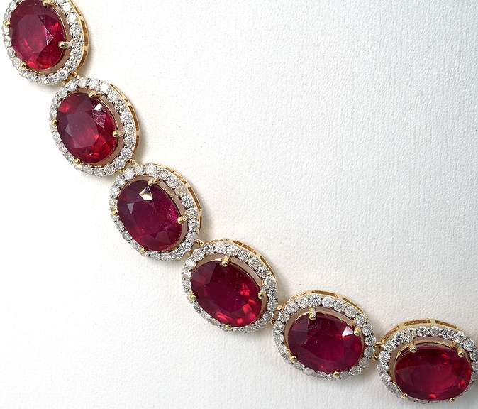 Ruby & Diamond Necklace in 14K Yellow Gold