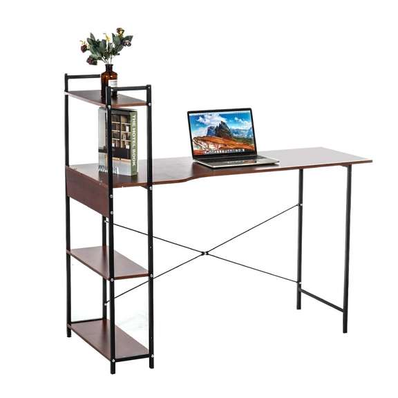 Computer Laptop Desk with 4 Tiers Bookshelf