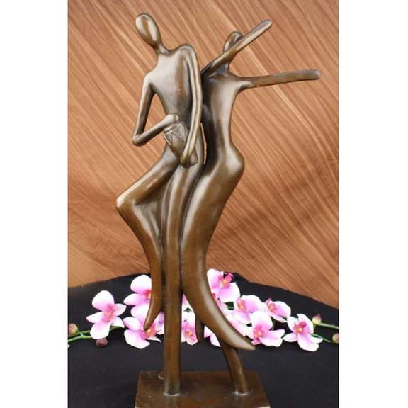 Couple Bronze Sculpture on Marble Base