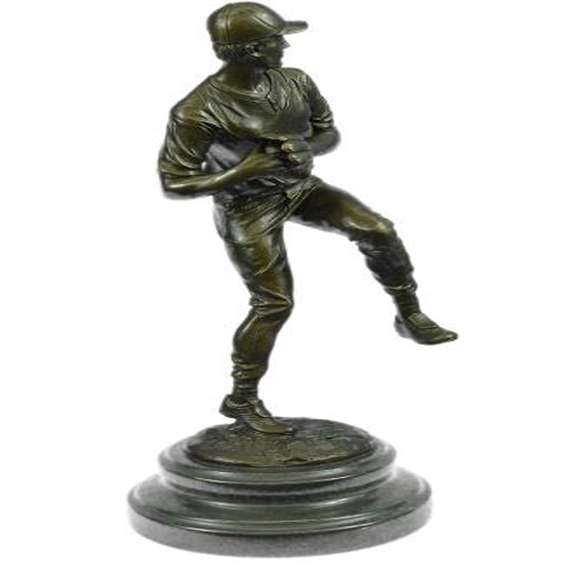 Bronze Sculpture Baseball Lover Marble Base Statue Gift Pitcher Major League Trophy