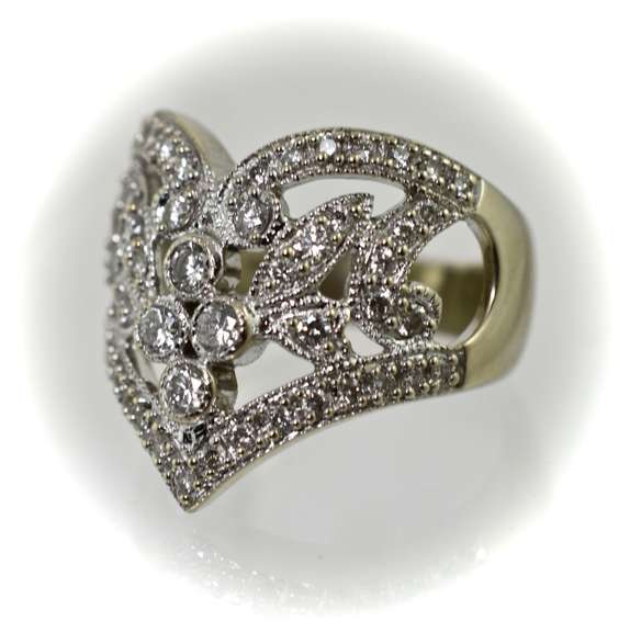 Contemporary Lacy 14K Diamond  V-Shaped  Ring