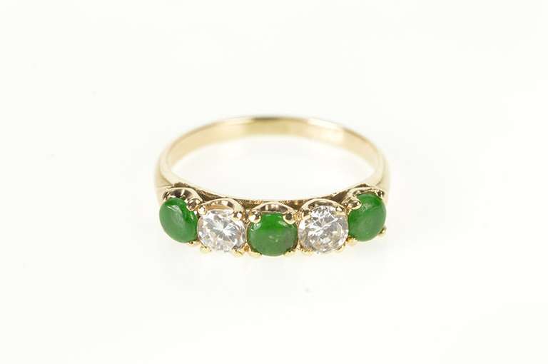 14K Yellow Gold Emerald Diamond Victorian Wedding Band Ring