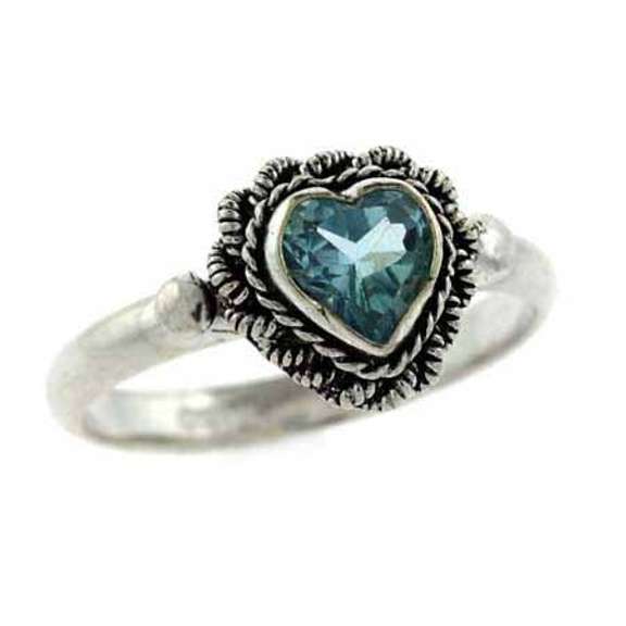 Sterling Silver Blue Topaz Vintage Heart Ring
