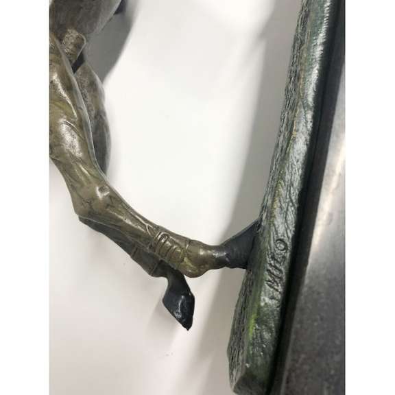 Jockey Riding Horse Bronze Statue Marble Base Sculpture