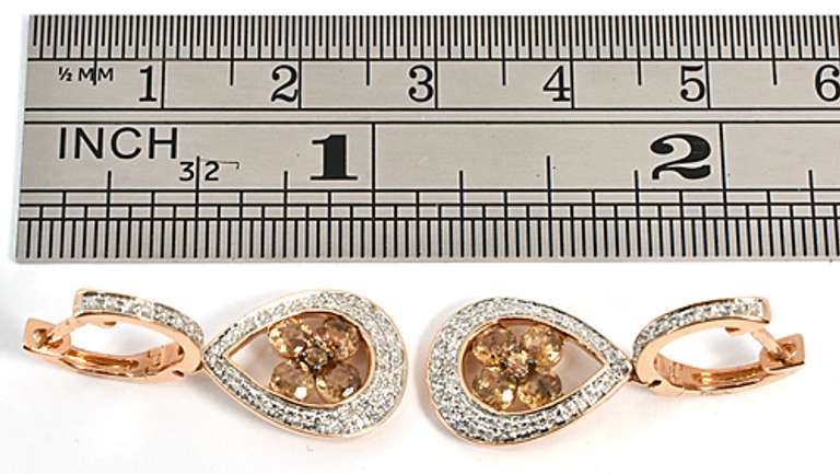Gorgeous Hessonite & Diamond Earrings in 14K RG