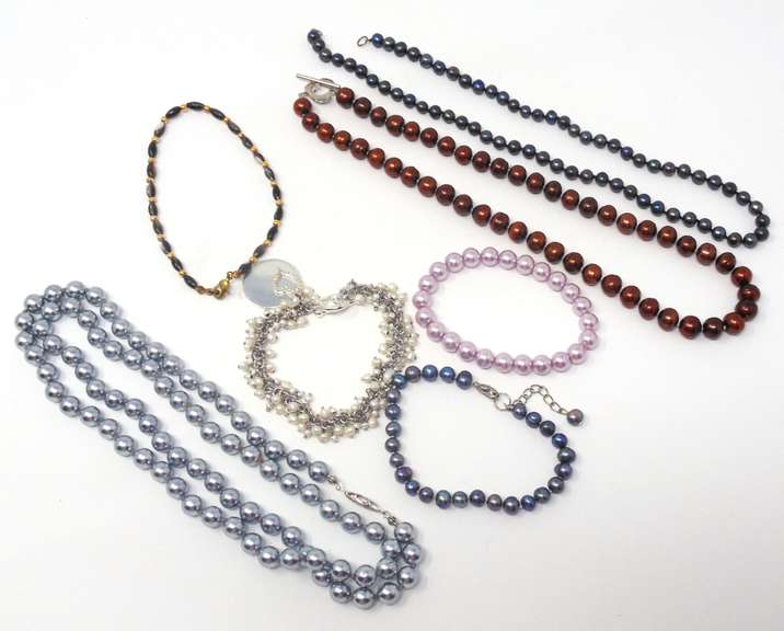 Group Lot of Pearl Necklaces and Bracelets