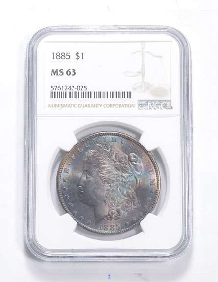 MS63 1885 Morgan Silver Dollar - Graded NGC Blueberry Tone