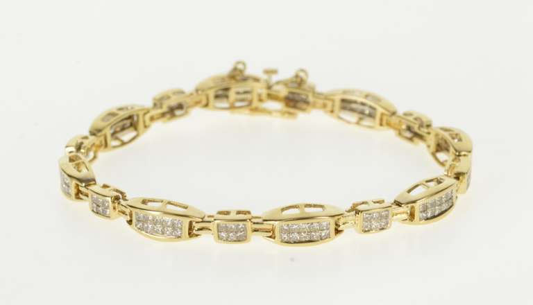 14K Yellow Gold Curved Invisible Diamond Encrusted Tennis Bracelet