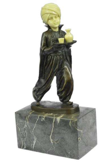 Amazing Little Indian Boy Server Bronze-Bone Sculpture Art Figurine