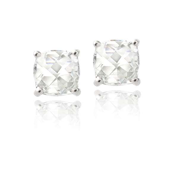 Sterling Silver 2.6ct White Topaz Cushion-Cut Stud Earrings, 6mm