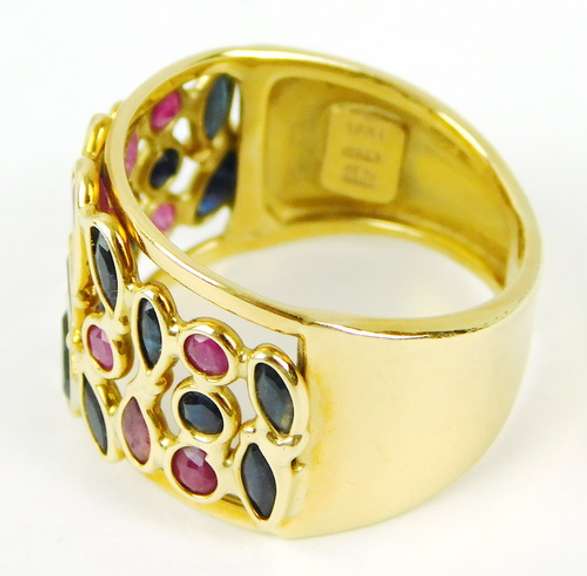 High End 18K Italian Rubies & Sapphires Ring, Size 7.5