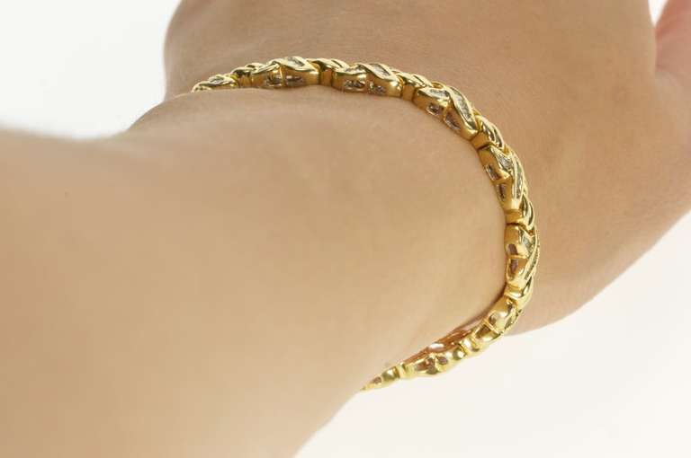 14K Yellow Gold Baguette Diamond X Link Hugs & Kisses Tennis Bracelet
