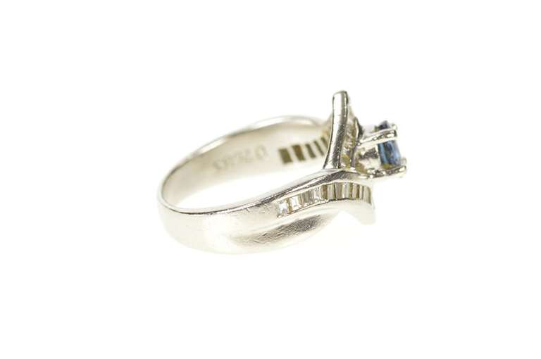 Platinum 0.97 Ctw Sapphire Diamond Baguette Engagement Ring