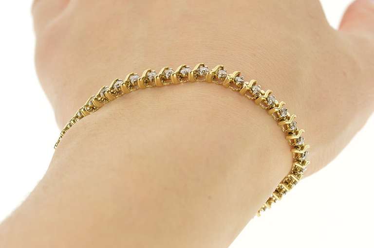 10K Yellow Gold 3.20 Ctw Light Brown Diamond Wavy Link Tennis Bracelet