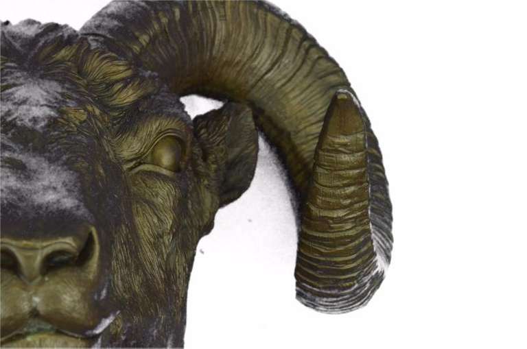 Incredible Detailed Wall Mount Rams Head Bronze Sculpture