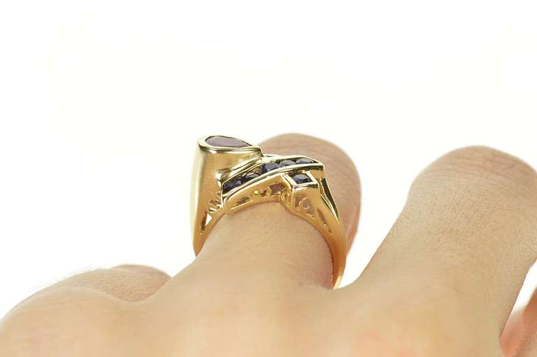 10K Yellow Gold Pear Syn. Ruby & Sapphire Criss Cross Statement Ring