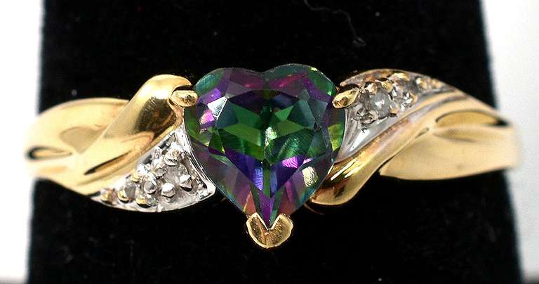 Lovely Mystic Topaz Heart Ring in Yellow Gold