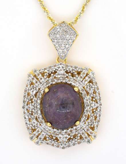 Fabulous Massive 21.2CTW Star Ruby & Topaz Necklace in Vermeil
