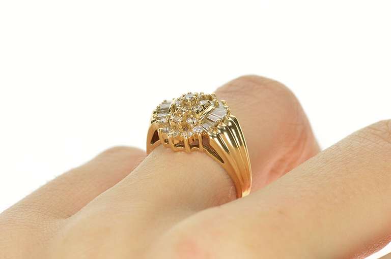 14K Yellow Gold 1.00 Ctw Diamond Cluster Halo Statement Ring