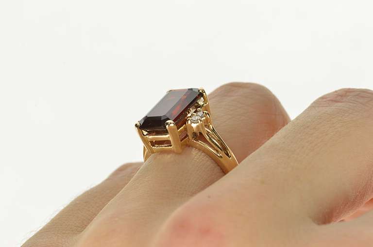 14K Yellow Gold Emerald Cut Garnet Diamond Accent Cocktail Ring