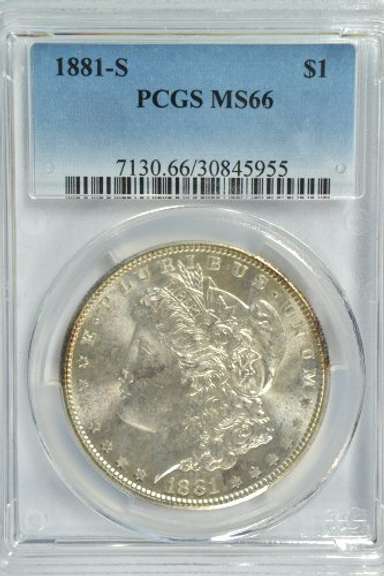 Superb Gem BU 1881-S Morgan Silver Dollar. PCGS MS66