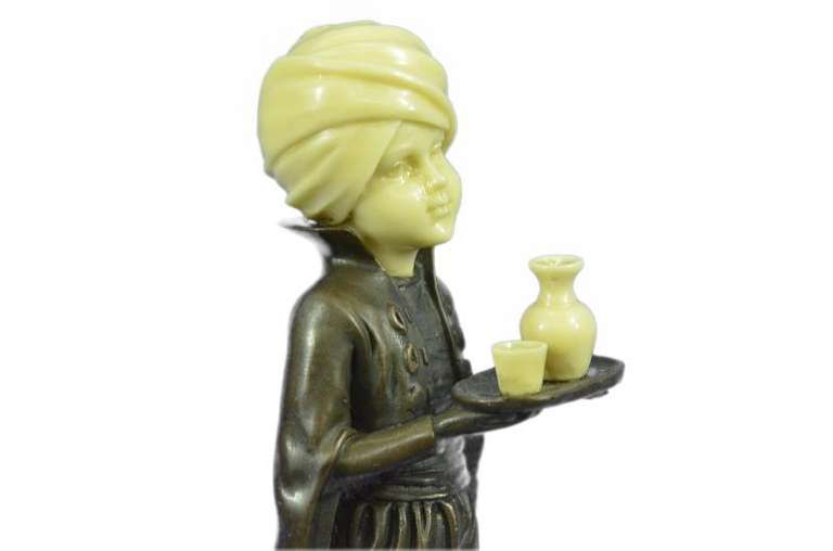 Amazing Little Indian Boy Server Bronze-Bone Sculpture Art Figurine
