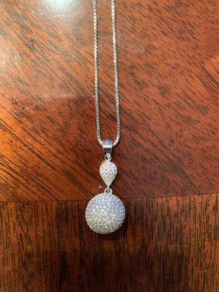 White Gemstone Ball Pendant Necklace in Sterling Silver