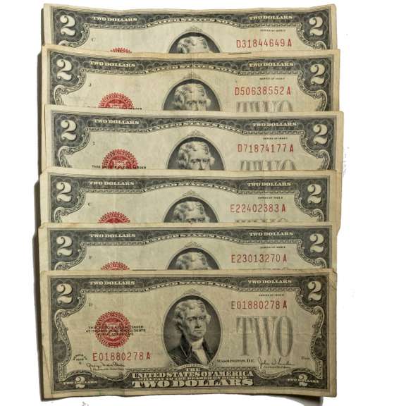 $ 2 1928 D E F G Series US Notes