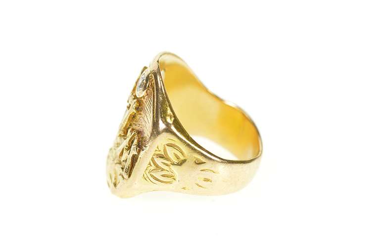 14K Yellow Gold WLS Diamond 1930's Asian Motif Monogram Ring