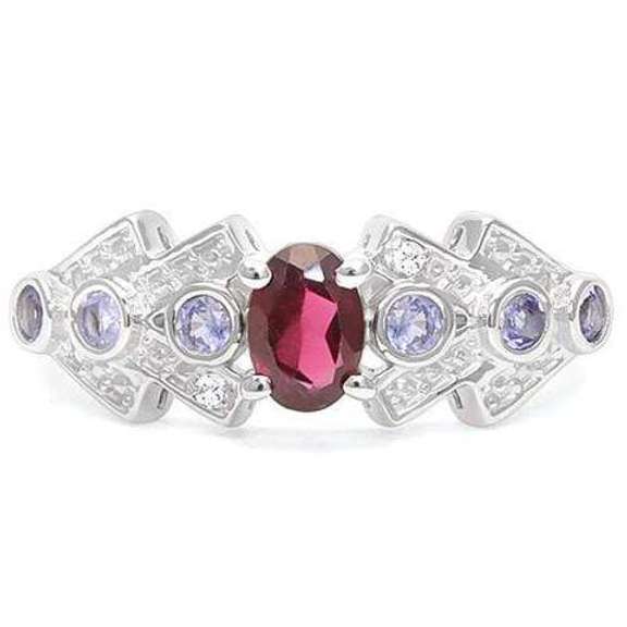 Garnet and Tanzanite Sterling Silver Ring