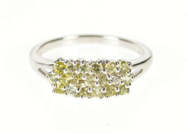 14K White Gold Tiered Row Cluster Peridot Statement Ring