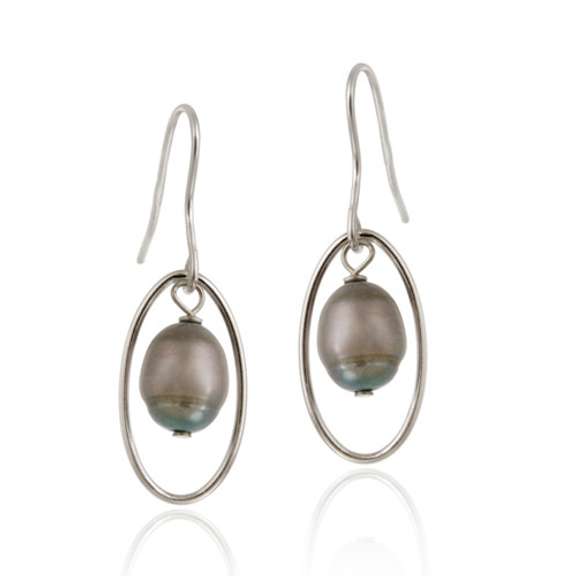Sterling Silver Freshwater Cultured Grey Pearl Dangle Earrings