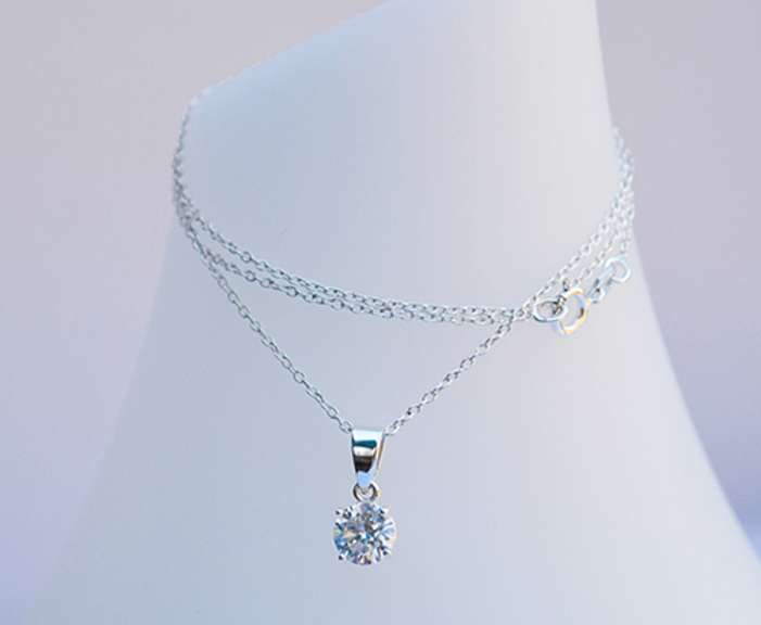 Sterling Silver Chain Necklace With Zircon Pendant