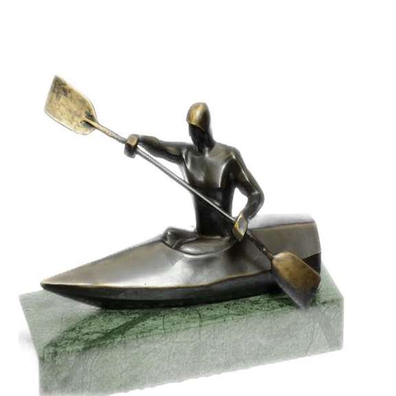 Canoeing Trophy Bronze Sculpture on Marble Base Figure